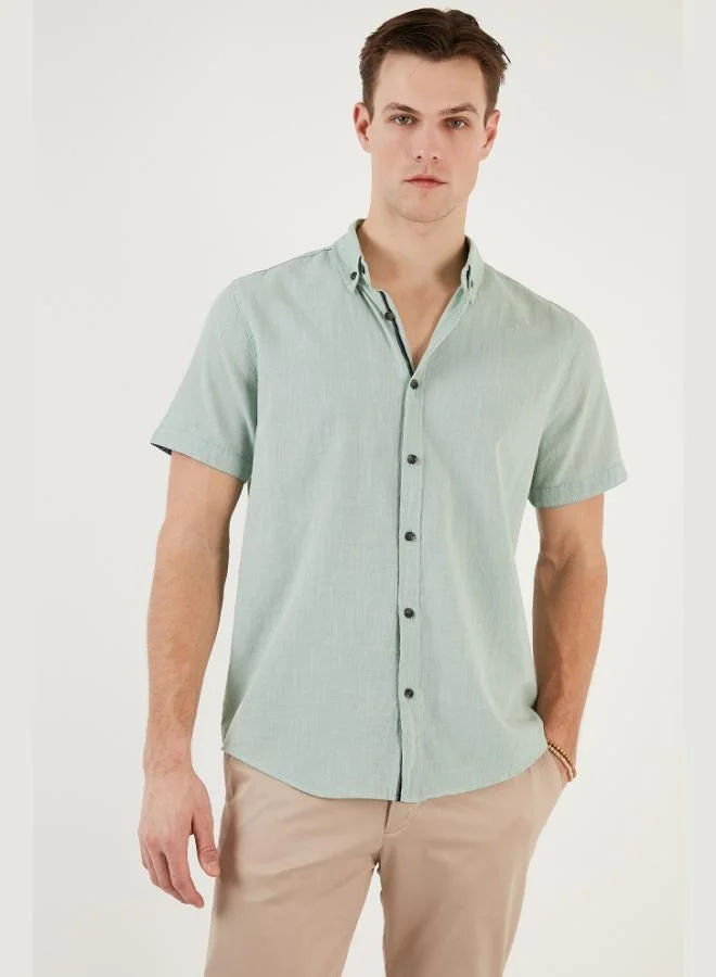 بوراتي Buratti Cotton Slim Fit Button-Down Collar Short-Sleeve Shirt Men's SHIRT CF21S112546