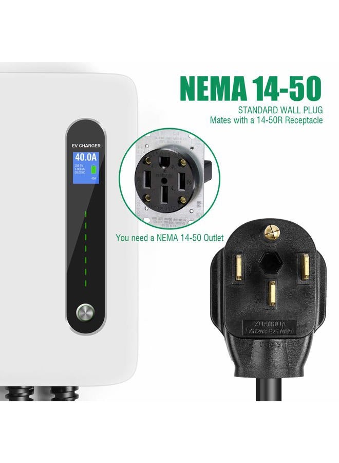 LEFANEV محطة شحن EV بقدرة 40A مستوى 2، 9.6KW NEMA14-50 لمحطة شحن السيارات الكهربائية والجديدة مع كابل شحن بطول 20 قدم - Image 4
