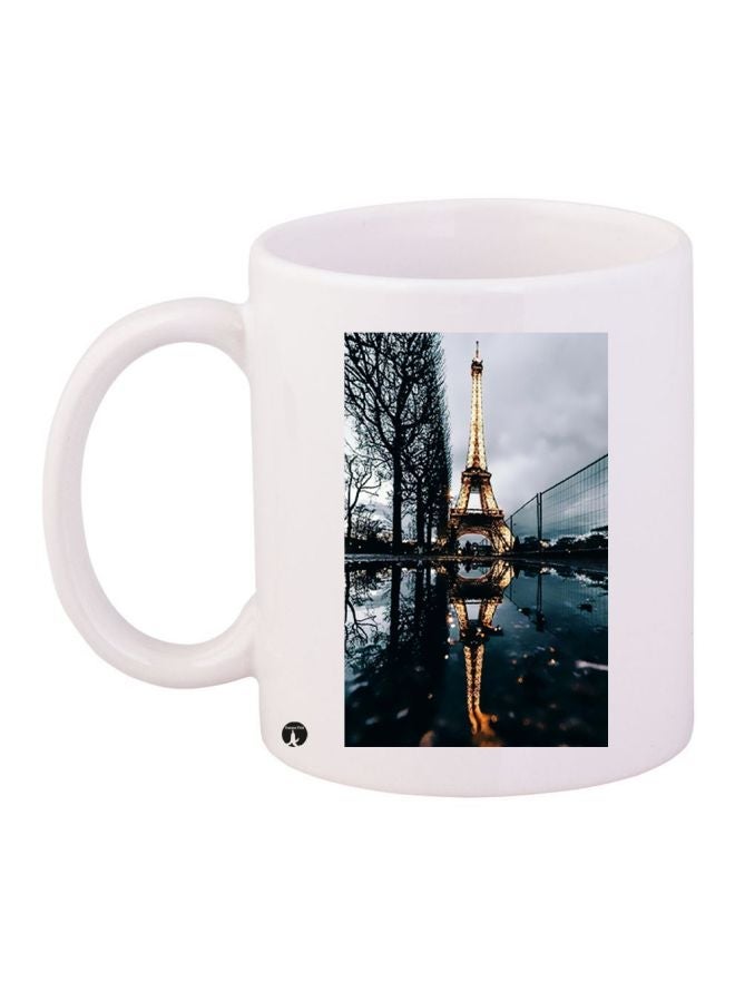 RYN Eiffel Tower Printed Coffee Mug White/Yellow/Black 11ounce