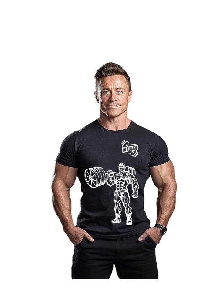 ALCOACH Men's Oversize T-shirt - ALCOACH - NEVER GIVE UP  Printed for exercise, gym and bodybuilding  - Image 1