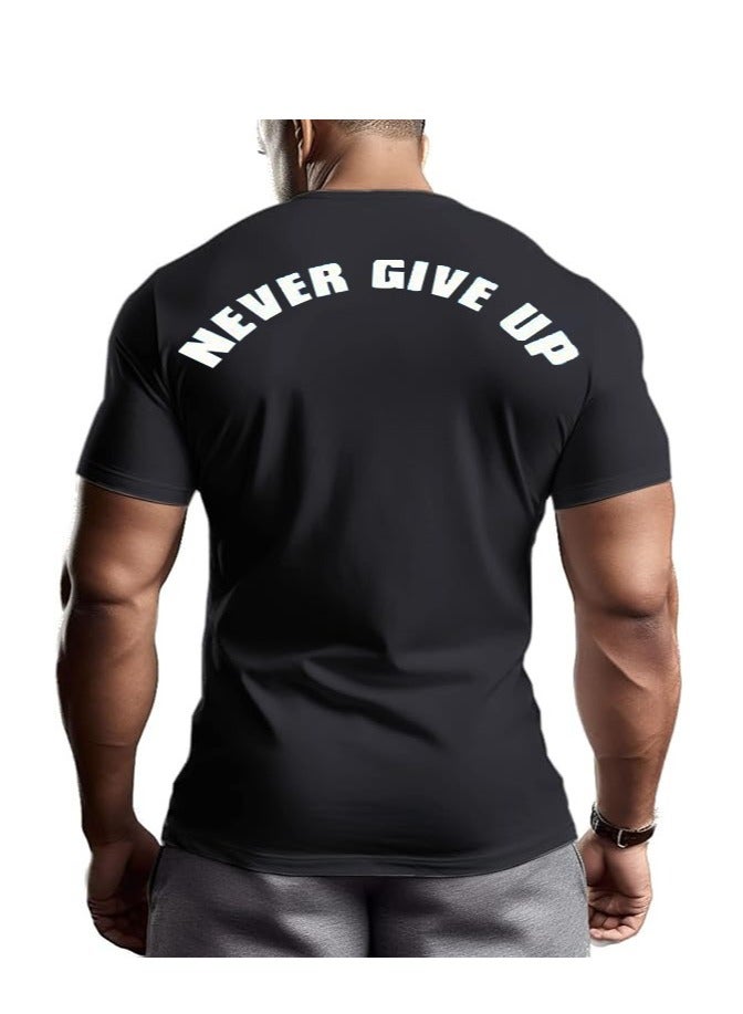 ALCOACH Men's Oversize T-shirt - ALCOACH - NEVER GIVE UP  Printed for exercise, gym and bodybuilding  - Image 3