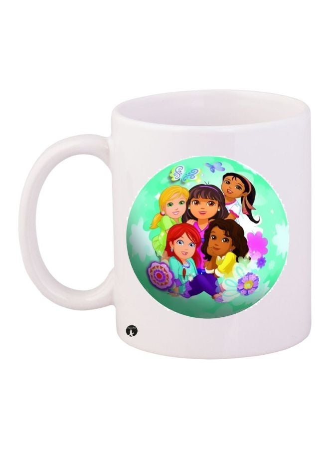 Cartoon Printed Coffee Mug White/Green/Purple 11ounce