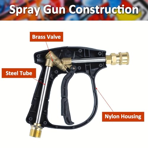Bear Force High Pressure Washer Gun 3000 PSI Max, Power Washer Short Gun M22-14mm with 1/4 Inch Quick Connector, Compatible for Some of Greenworks for Karcher for Ryobi Homelite Pressure Washer - Image 4