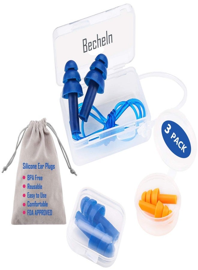 Becheln Reusable Silicone Earplugs for Sleeping - 3 Pairs Waterproof Hypoallergenic Noise Reduction Ear Plugs for Swimming, Concerts, Snoring with Storage Bag - Image 1