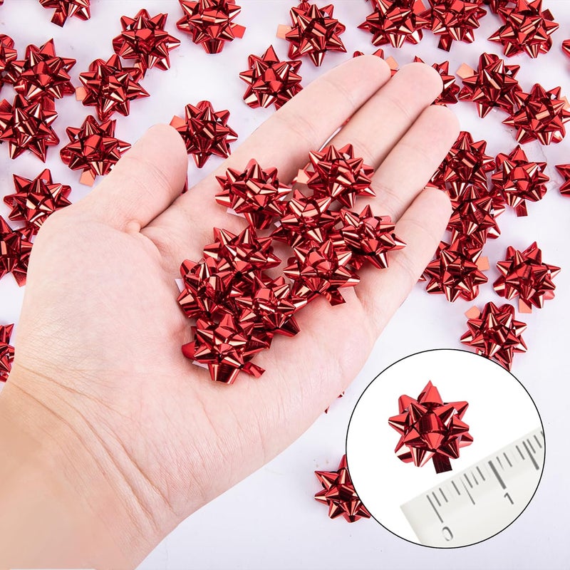 Iceyyyy 200 Pcs Mini Christmas Gift Bows-1 Inch Red Metallic Star Gift Bows-Tiny Adhesive Present Bows for Christmas Holiday Party Decoration DIY Gifts Wrapping - Image 2