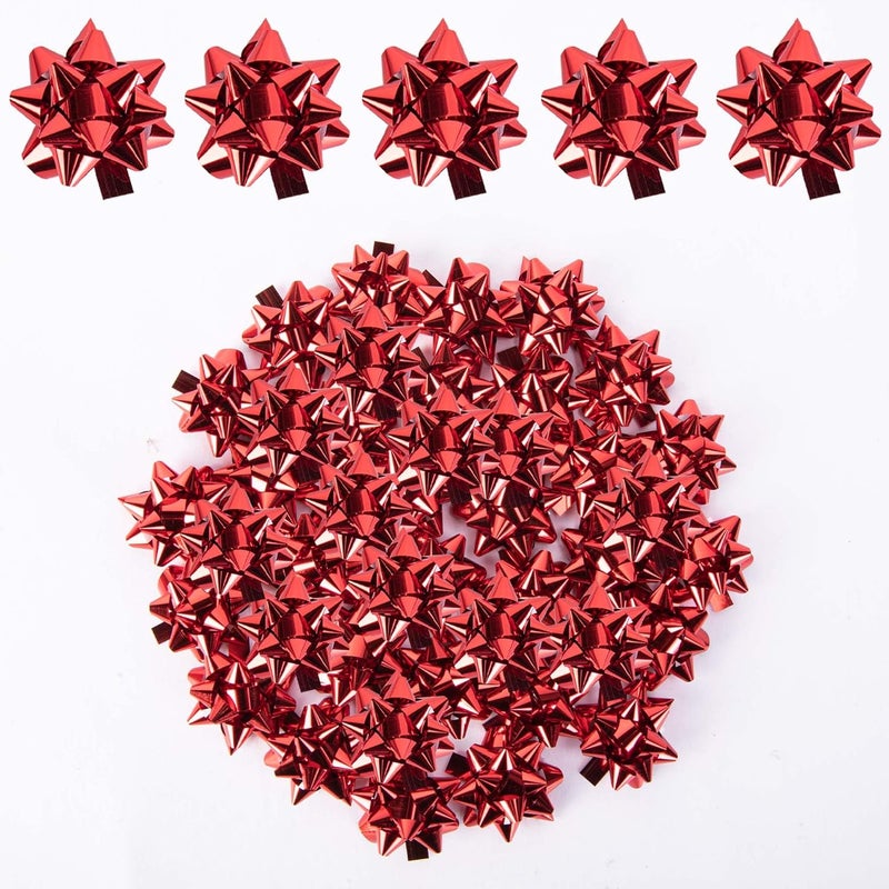 Iceyyyy 200 Pcs Mini Christmas Gift Bows-1 Inch Red Metallic Star Gift Bows-Tiny Adhesive Present Bows for Christmas Holiday Party Decoration DIY Gifts Wrapping - Image 1