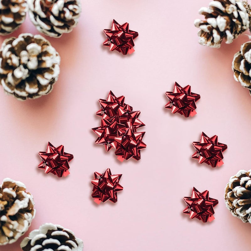 Iceyyyy 200 Pcs Mini Christmas Gift Bows-1 Inch Red Metallic Star Gift Bows-Tiny Adhesive Present Bows for Christmas Holiday Party Decoration DIY Gifts Wrapping - Image 4