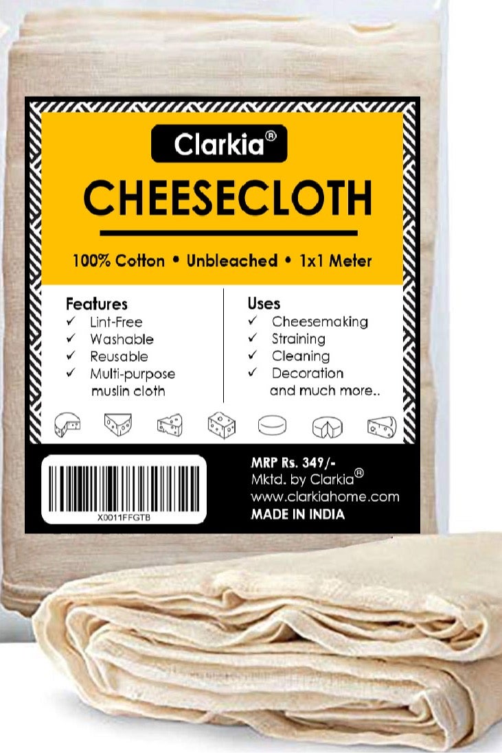 Clarkia 1X1 Meter Cotton Muslin Cloth For Kitchen Or Cheese Cloth Strainerultra Fine Fabric For Straining, Making Cheese, Baking Natural & Unbleached - Image 1