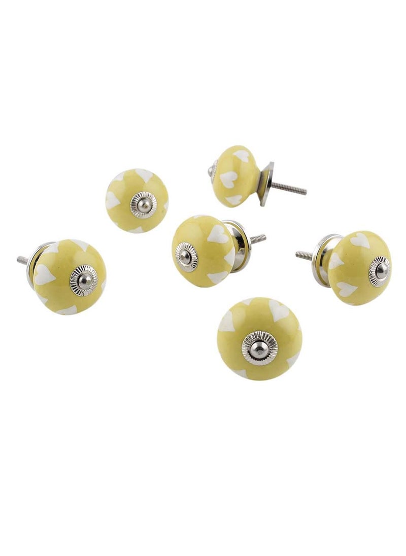 Indian-Shelf IndianShelf Pack of 6 Yellow Drawer Knob Ceramic Dresser Knob Round Door Handles Heart Drawer Pull Door Pull Pull Knob Bar Pull Cupboard Knobs 