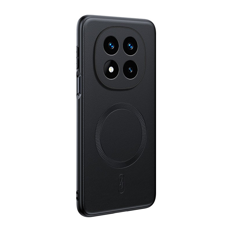 MagSafe Leather Case Protective , Texture , , Black , Cover for Redmi Note 14 Pro with Easy Storage - Image 1