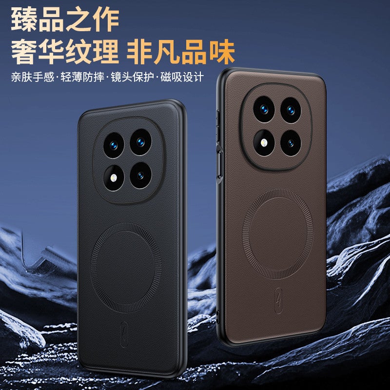 MagSafe Leather Case Protective , Texture , , Black , Cover for Redmi Note 14 Pro with Easy Storage - Image 2