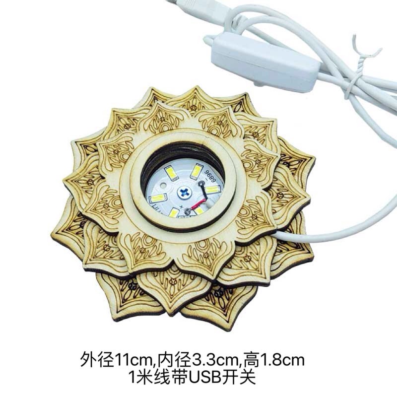 Wooden Seven-Star Array Lamp Holder Three-Layer Lotus Led Night Light Crystal Ball Ball Holder Root Carving Round Lamp Holder Cold And Warm Colored Light - Image 1