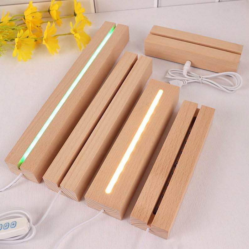 SNOOGG LED Display Night Lights Wood Lighted Base L Stand for DIY Glass Jewelry 300mm Name Letters Resin Art Display (8 in) - Image 2