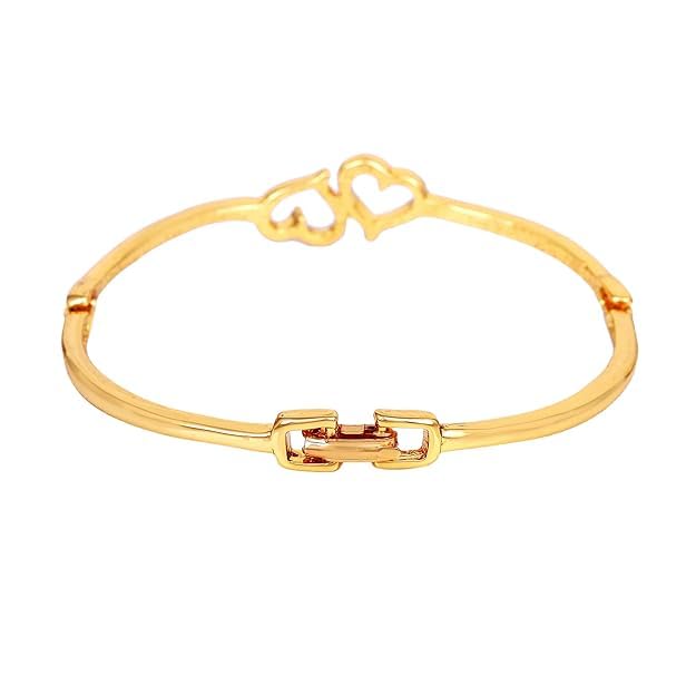 Estele Golden 24 Kt Gold Plated Brass Non-Precious Metal Head Over Heals Heart Cuff Bracelet for Women - Image 3