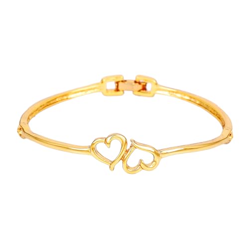 Estele Golden 24 Kt Gold Plated Brass Non-Precious Metal Head Over Heals Heart Cuff Bracelet for Women - Image 1
