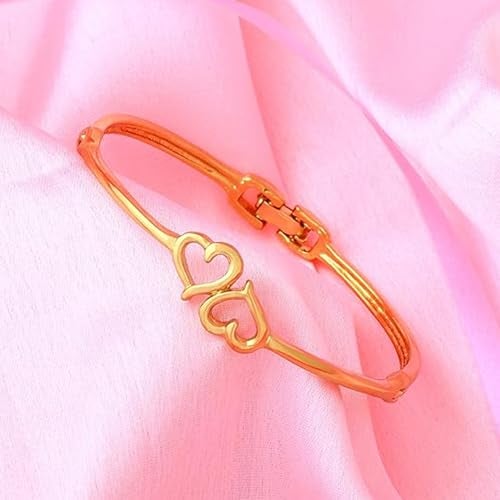Estele Golden 24 Kt Gold Plated Brass Non-Precious Metal Head Over Heals Heart Cuff Bracelet for Women - Image 2