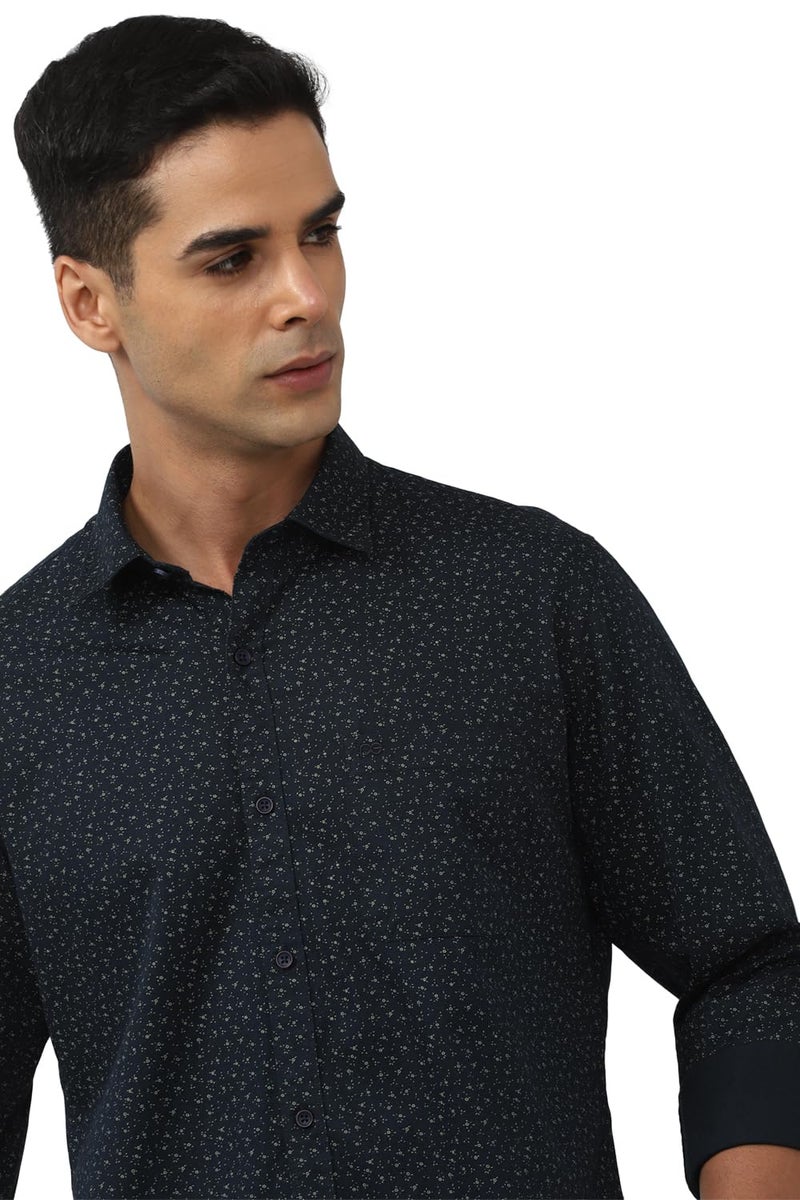 Peter England Men's Everyday Ditsy Print Slim Fit Full Sleeve Casual Shirt | 100% Cotton, Black - Image 3