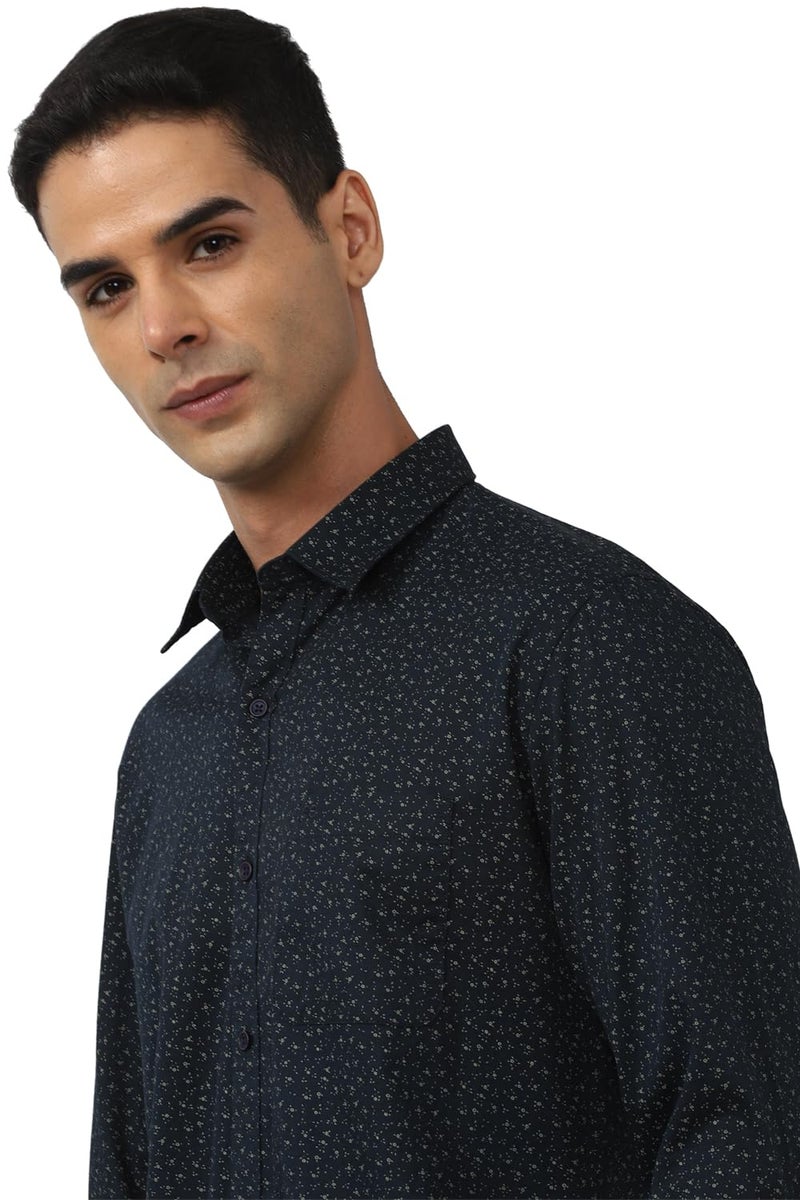Peter England Men's Everyday Ditsy Print Slim Fit Full Sleeve Casual Shirt | 100% Cotton, Black - Image 4