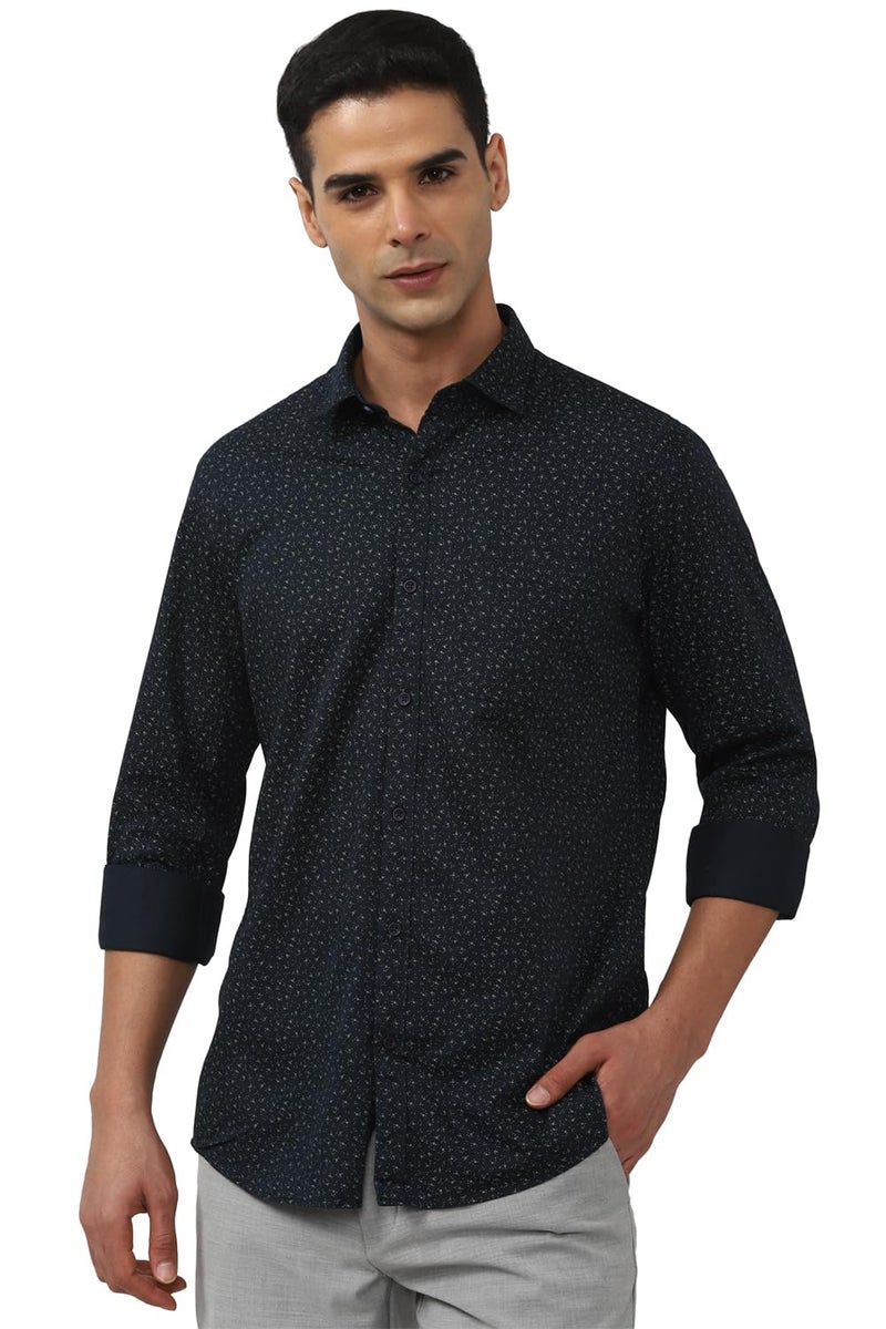 Peter England Men's Everyday Ditsy Print Slim Fit Full Sleeve Casual Shirt | 100% Cotton, Black - Image 1