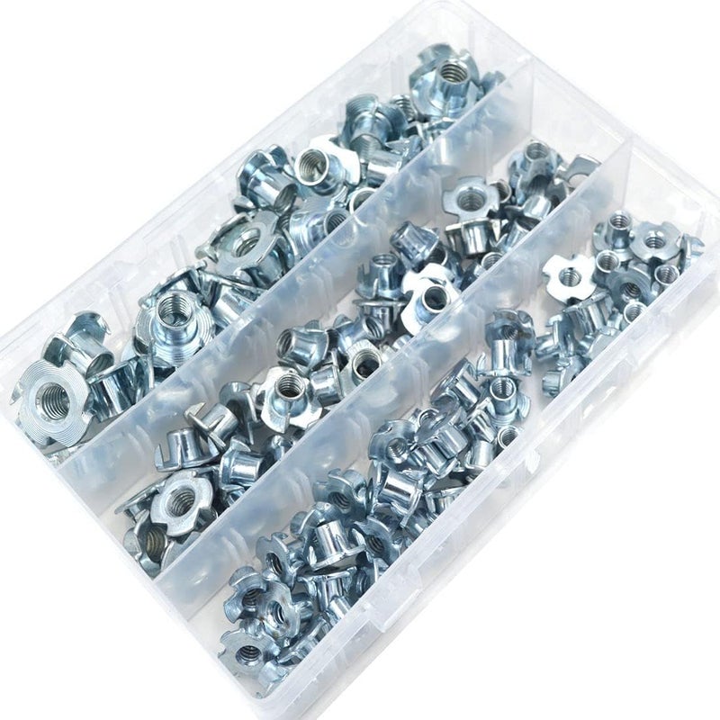 Hincell 120pcs Zinc Plated Steel T-Nut Assortment Kit - 4 Pronged Tee Blind Nuts for Wood and Furniture - Image 4