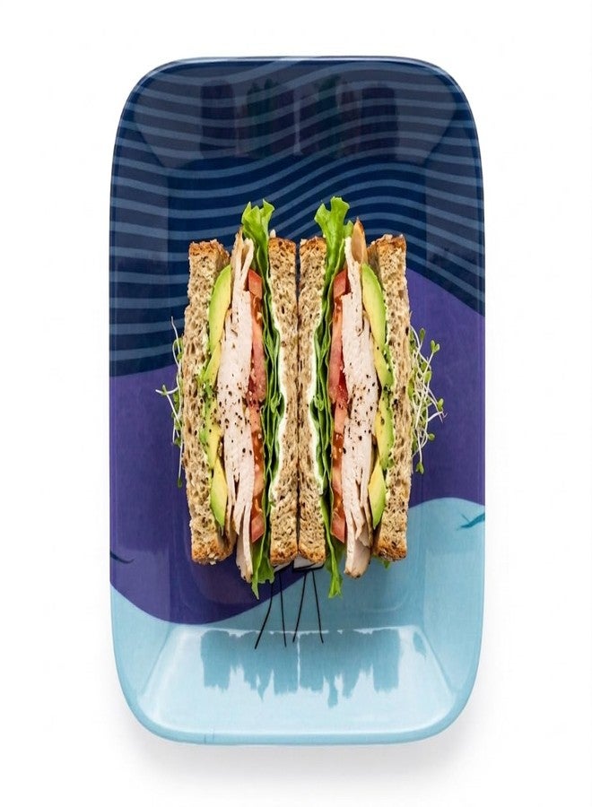 SALEPUSH Melamine Dinner Plate 3 Compartments Rectangular | Non-Breakable Meal Plate with 3 Sections | Partitioned Melamine 24×21 cm (Blue Snacks Plate) - Image 1