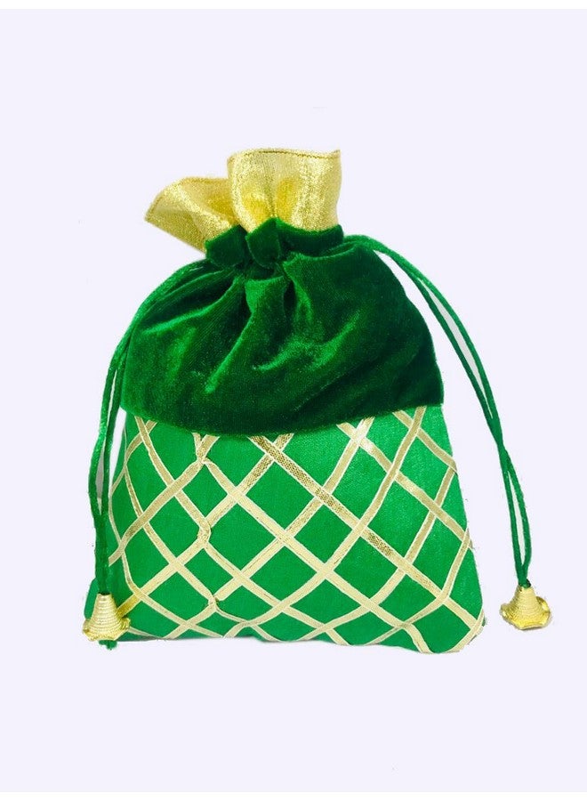 Evisha Women's Velvet Satin Potli Bags (Green, 25 cm x 18) -6 Pieces - Image 2