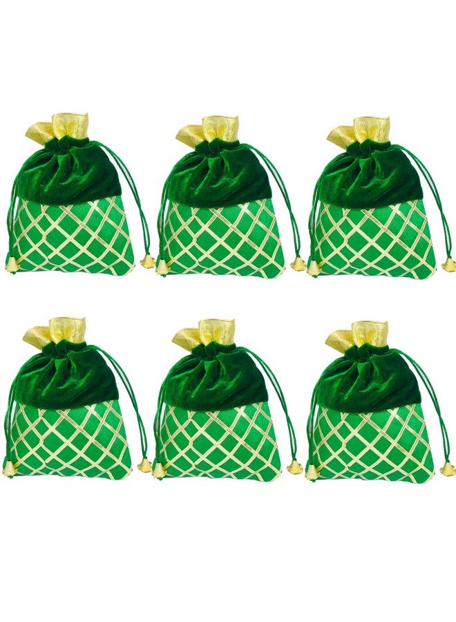 Evisha Women's Velvet Satin Potli Bags (Green, 25 cm x 18) -6 Pieces - Image 1
