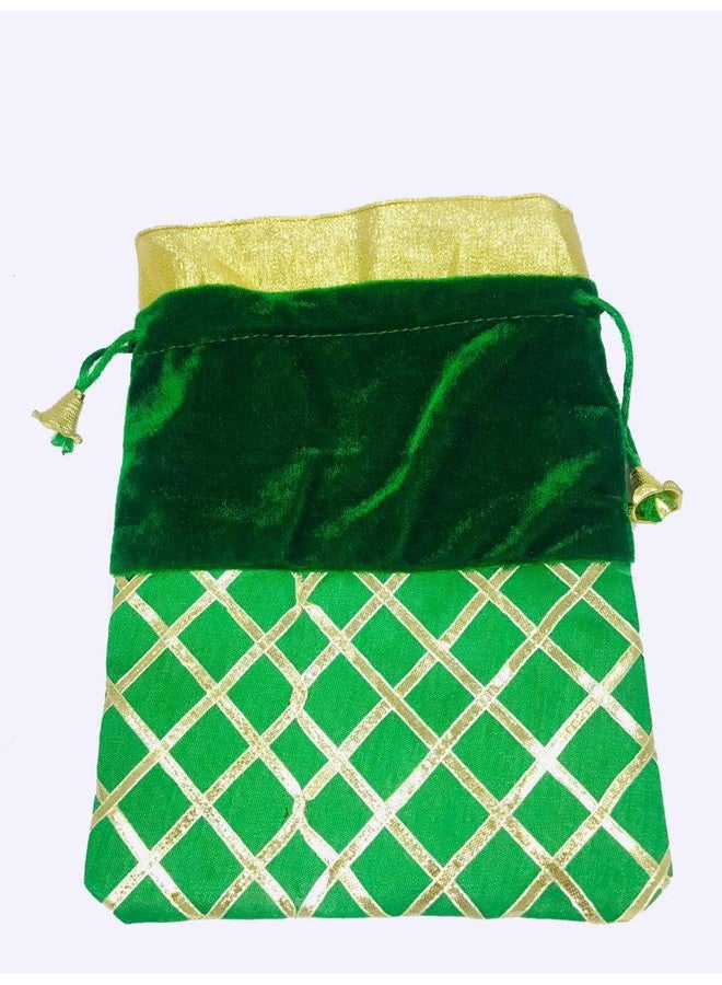 Evisha Women's Velvet Satin Potli Bags (Green, 25 cm x 18) -6 Pieces - Image 3
