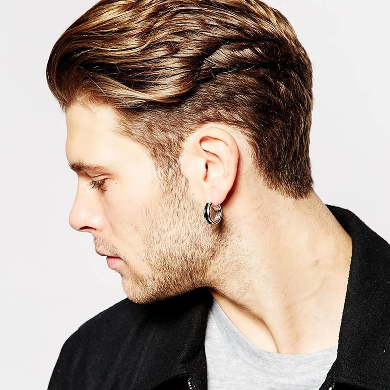 RIOSO 9Pairs Hoop Earrings for Men Stainless Steel Black Men's Hoop Earring - Image 4