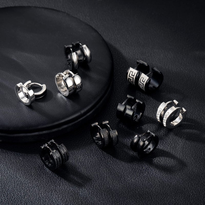 RIOSO 9Pairs Hoop Earrings for Men Stainless Steel Black Men's Hoop Earring - Image 3