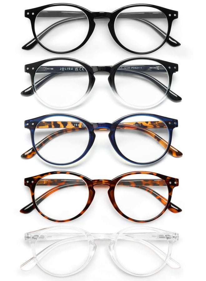 JOLISU 5 Pack Reading Glasses For Women/Men-Blue Light Blocking Computer Reader W/Round Frame - Retro Clear Lens Fake Eyeglasses（1.5） - Image 1