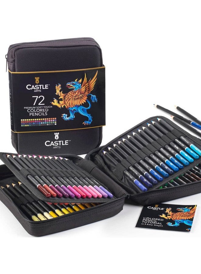 Castle Art Supplies 72 Colored Pencils Zipper-Case Set | Quality Soft Core Coloring Pencils For Adults, Professionals And Colorists | In Neat, Strong Carry-Anywhere Zipper Case - Image 1