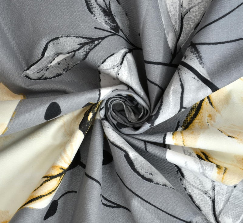 TIB® Polycotton Waterproof Diwan Bed Cover 8 Piece Set, Bedsheet (152x228 cm), 2 Bolster Covers (40x78 cm), 5 Cushion Covers (40x40 cm) Wrinkle-Free Design. (Leaf Brown) (Flower Grey) (Flower Gray) - Image 2