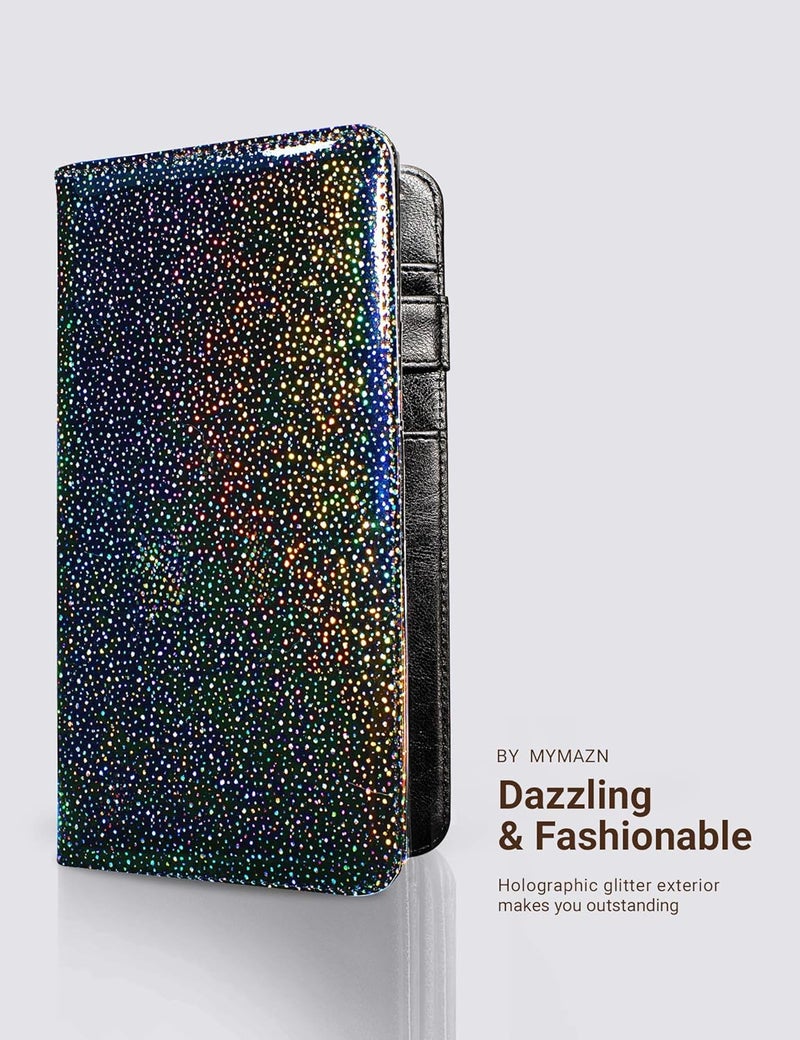 Mymazn Mymazn Holographic Glitter Server Book with Zipper Pocket 5x9 Waitress Book with Magnetic Closure Pocket Serving Book for Waitress Wallet  - Image 5