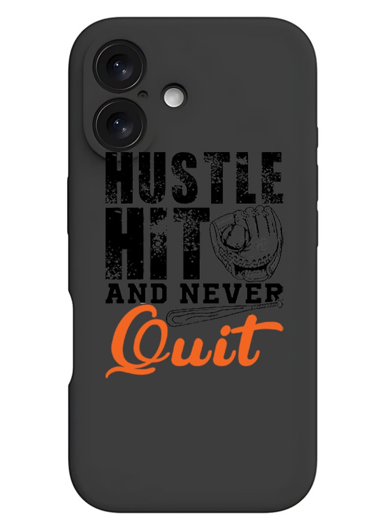 Theodor iPhone 16 Black Protective Slim Fit Case Liquid Silicone Cover with Full Body Protection Anti-Scratch Shockproof Case For iPhone - Hustle hit and never quit black - Image 1