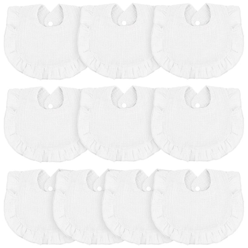 Seematn 10 Pcs Baby Muslin Bibs Drool Bibs Bandana Ruffle Soft Cotton for Newborn Baby Infants Girl Teething Toddlers BoyWhite