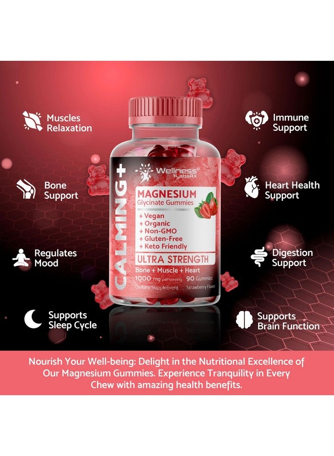 WELLNESS LABSRX Magnesium Glycinate Gummies - 1000 mg - Magnesium Supplement to Support Relaxation, Stress Relief, Heart Health - Chewable Magnesium Gummies for Adults - Strawberry Flavor - Image 4