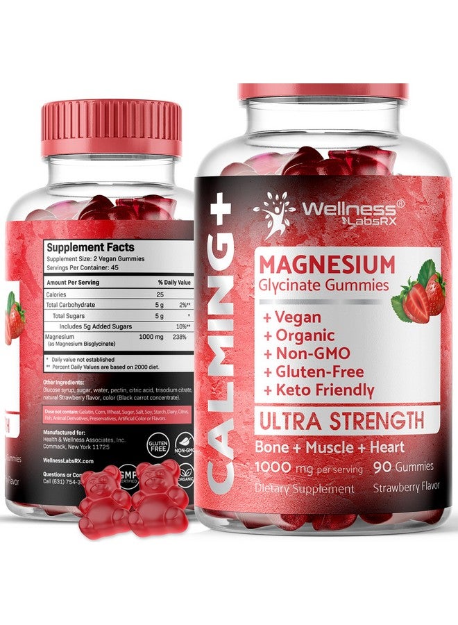 WELLNESS LABSRX Magnesium Glycinate Gummies - 1000 mg - Magnesium Supplement to Support Relaxation, Stress Relief, Heart Health - Chewable Magnesium Gummies for Adults - Strawberry Flavor - Image 1