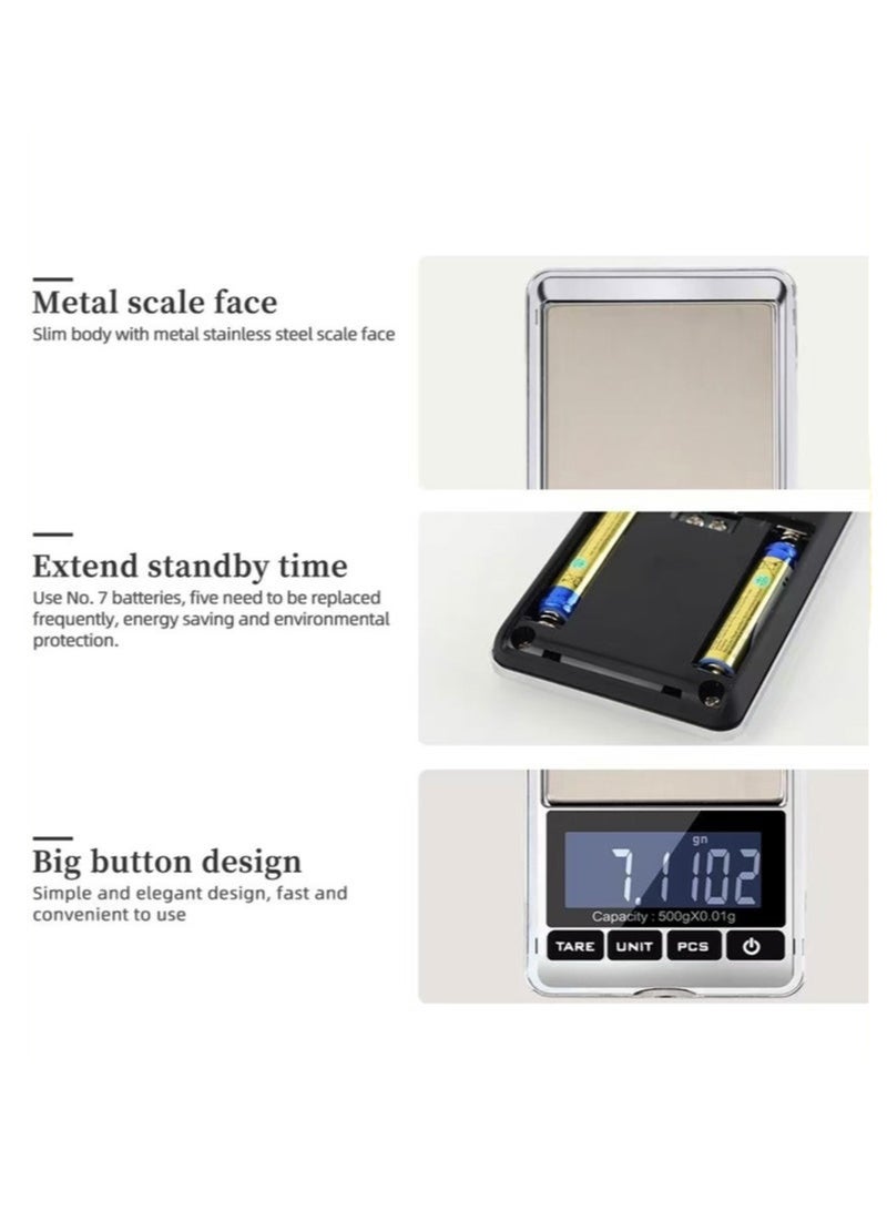 Digital Precision Gram Scale, 0.001oz/0.01g 500g Mini Pocket Scale, Portable Electronic Weight Jewelry Scales, Tare, Auto Off, Stainless Steel. - Image 3