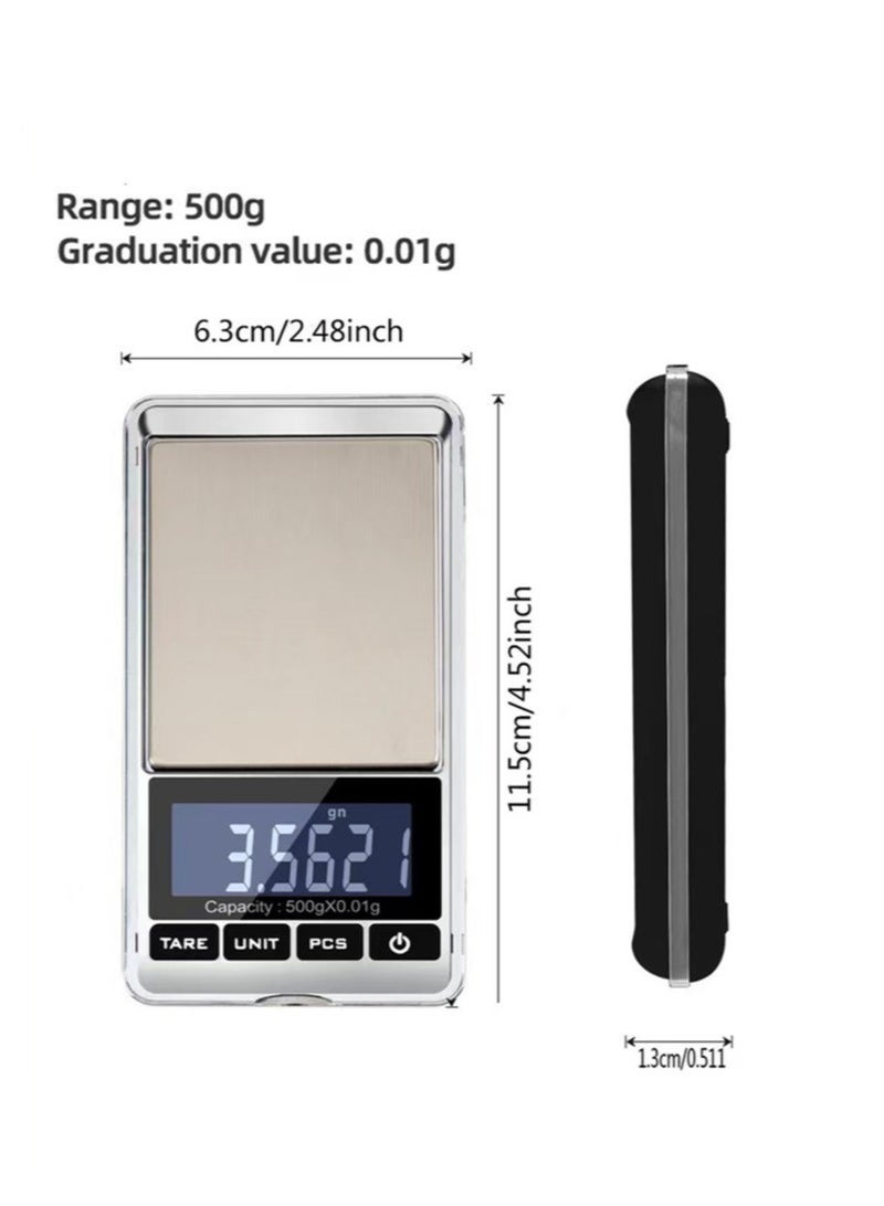 Digital Precision Gram Scale, 0.001oz/0.01g 500g Mini Pocket Scale, Portable Electronic Weight Jewelry Scales, Tare, Auto Off, Stainless Steel. - Image 2
