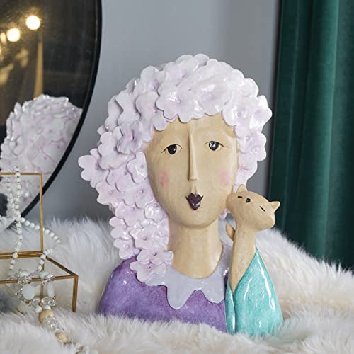 DiliComing Garden-Statues Women-Head Statues for Home Decor - 13 Inch Women with Cat Modern Art Statue, Resin Cat Sculptures for Garden, Tabletop, Livingroom and Office(Purple) - Image 4