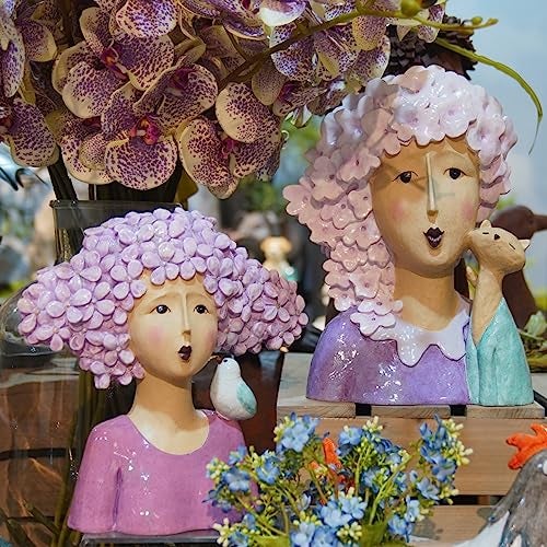 DiliComing Garden-Statues Women-Head Statues for Home Decor - 13 Inch Women with Cat Modern Art Statue, Resin Cat Sculptures for Garden, Tabletop, Livingroom and Office(Purple) - Image 5