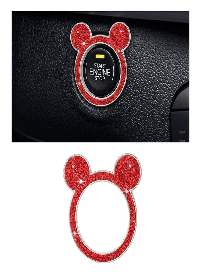 Augeny Bling Car Engine Start Button Cover, Rhinestone Key Ignition Knob Ring, Sparkling Push to Start Button Sticker for Women, Universal Car Accessories for Interior Decoration (Red) - Image 1