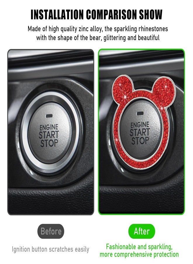 Augeny Bling Car Engine Start Button Cover, Rhinestone Key Ignition Knob Ring, Sparkling Push to Start Button Sticker for Women, Universal Car Accessories for Interior Decoration (Red) - Image 3