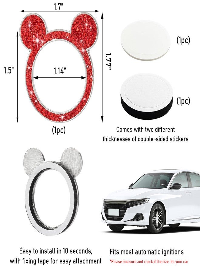Augeny Bling Car Engine Start Button Cover, Rhinestone Key Ignition Knob Ring, Sparkling Push to Start Button Sticker for Women, Universal Car Accessories for Interior Decoration (Red) - Image 2