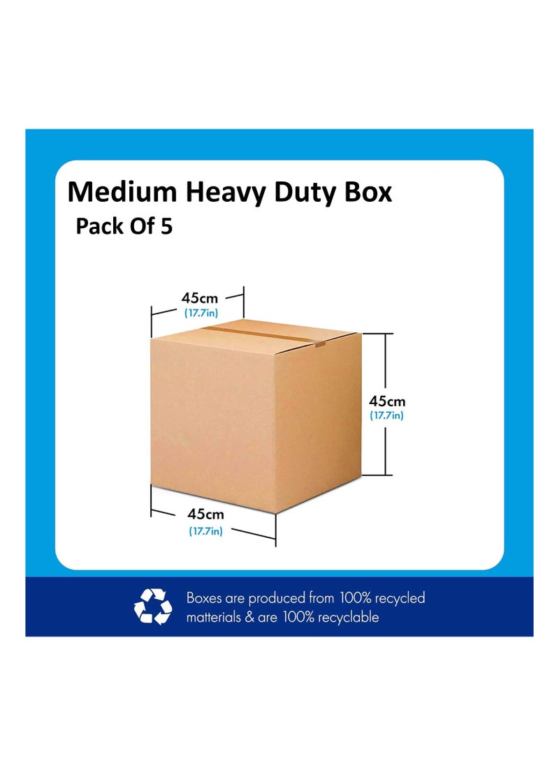 5 Pack Large Heavy Duty Double Wall 5 Ply Carton Box Cardboard Box for Moving Shipping Storage Size 45 X 45 X 45 cm Capacity 35 Kg Brown