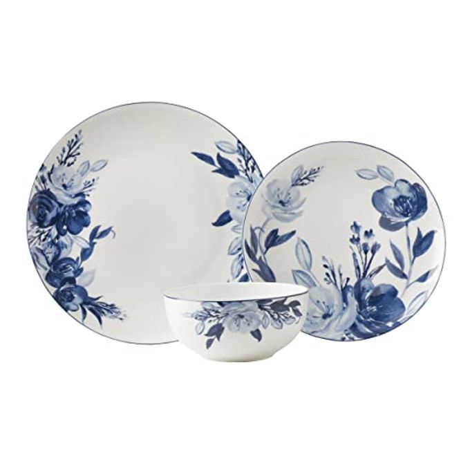 Mikasa Darcy Bone China Lightweight Chip Resistant 12 Piece Dinnerware Set, Service for 4,Blue and White - Image 5