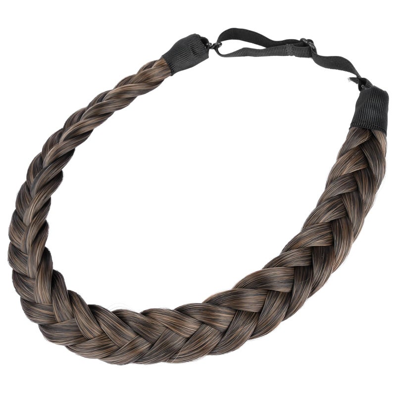 DIGUAN 2 Strands Synthetic Hair Braided Headband Classic Chunky Plaited Braids Elastic Stretch Hairpiece Women Girl Beauty accessory 54g Dark Brown