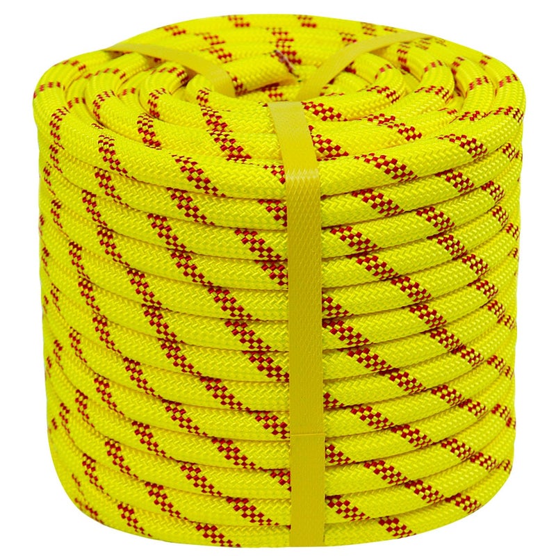 CRAYZA Double Braided Arborist Rope 12 in x 100 ft Polyester Rope Bull Rope 48 Strands for Tree Work Climbing Pulling Swing Sailing Fluorescent YellowRed