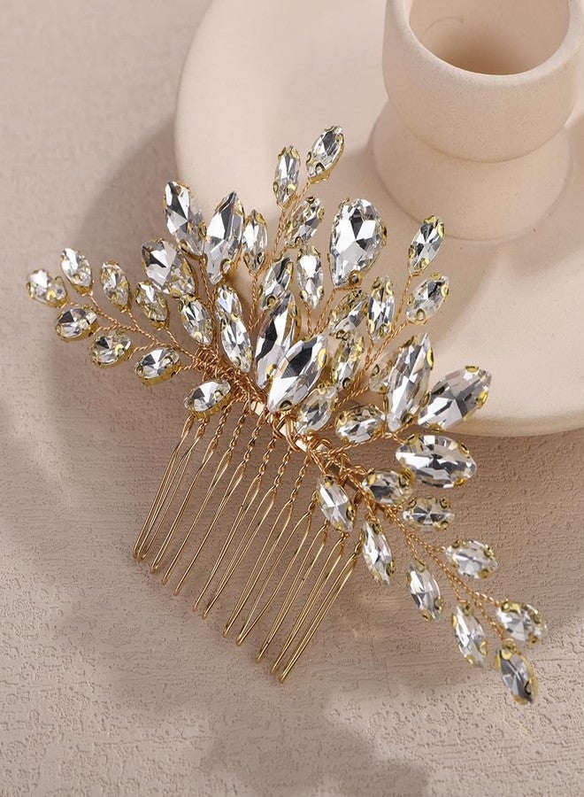 Rumtock Rhinestones Gold Hair Piece for Wedding Brides Handmade Hair Piece for Women Special Occasion Jewelry (Gold) - Image 1